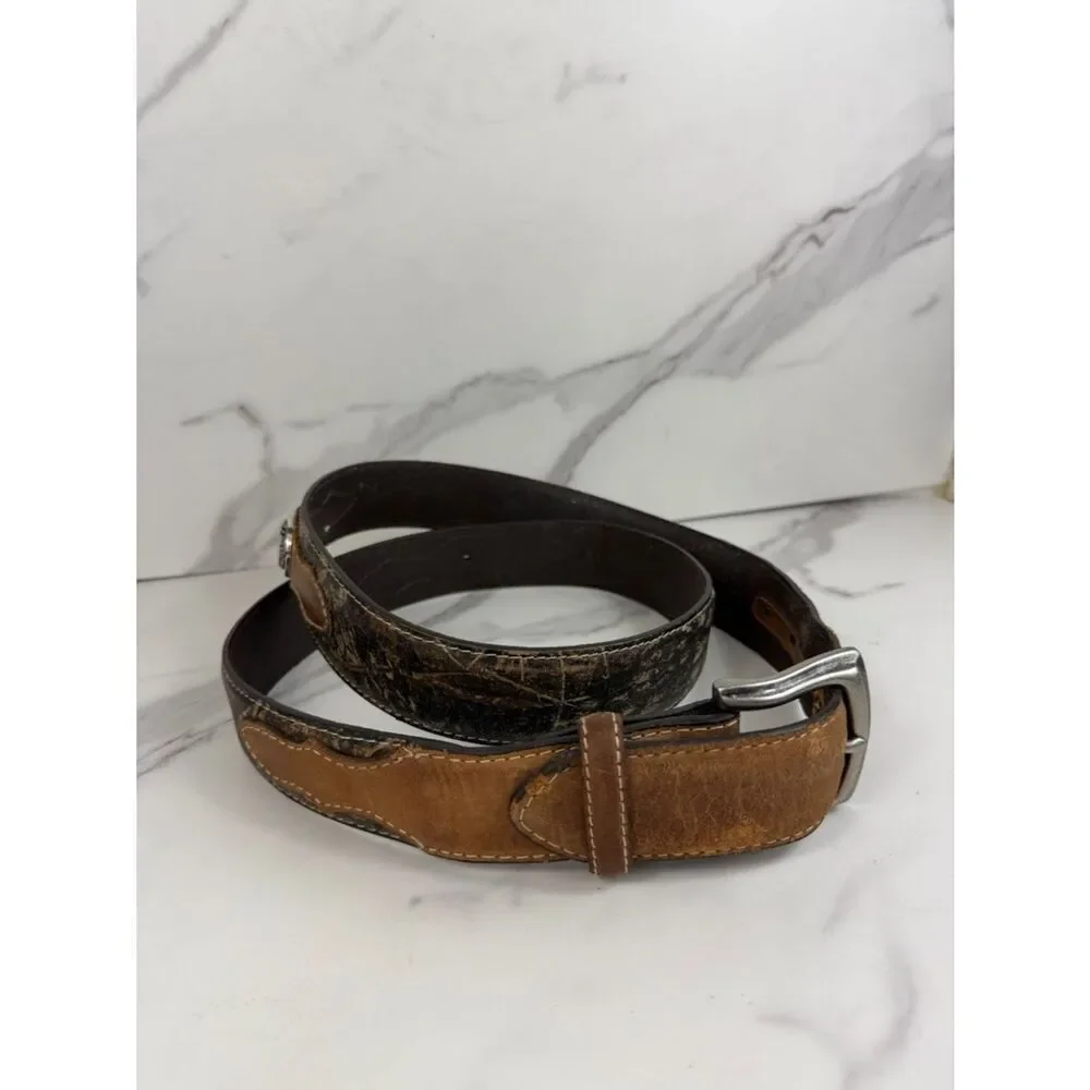 Nocona Genuine Leather Belt Western Distressed Brown Black Buckle Size 44